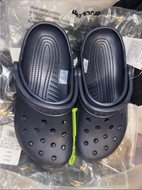CROCS Navy Foam Clogs with Heel Strap
